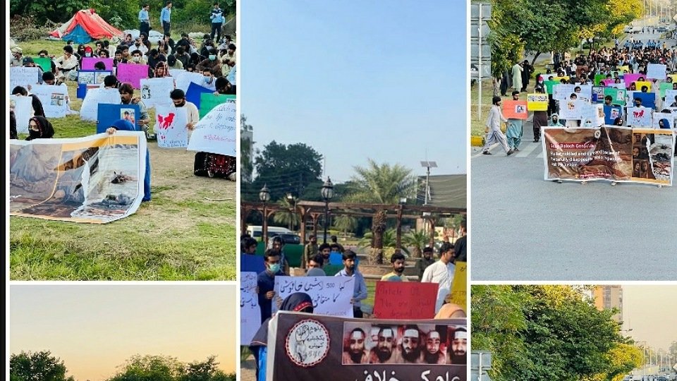 Protest demonstration in front of Islamabad Press Club against Nishtar Hospital tragedy and fake contests