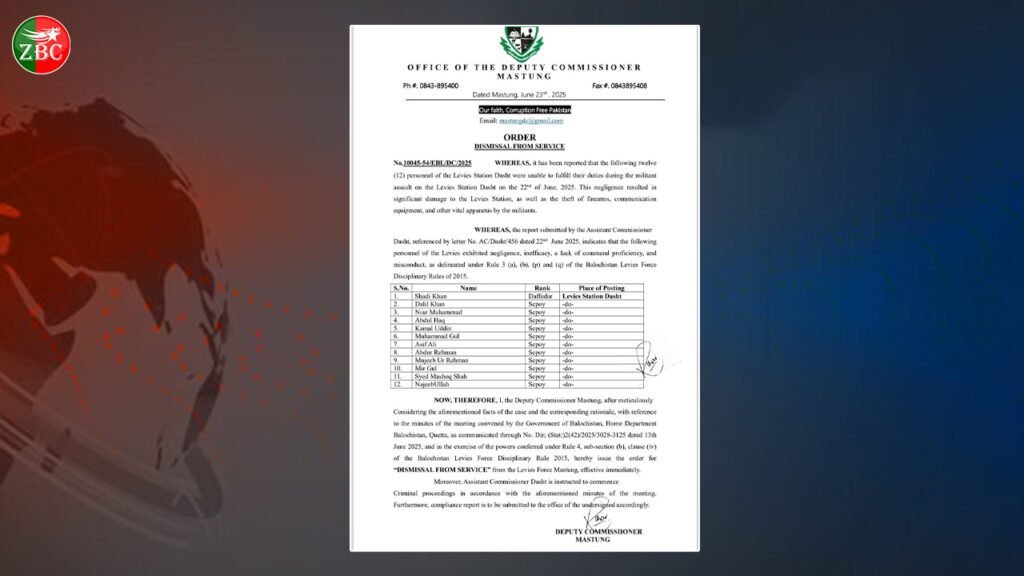 مستونگ ءَ دگہ دوازدہ لیویز کارمند کشگ بیتگ