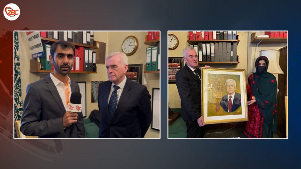 برتانیہ ءِ پارلیمنٹ باسک جان میک ڈونلڈ ءَ بلوچ آرٹسٹ سنجی بلوچ ءَاکسے پیش کرتگ ءُ زرمبش ٹی وی ءِ جھگیر جاسم بلوچ ءَ گپ ءُ تران کرتگ