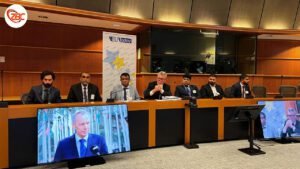 یورپی پارلیمنٹ ءِ کانپرنس ءَ بی این ایم ءَ بھر زرتگ ءُ انسانی ھکانی بگیری ءَ منانک پیش کرتگ