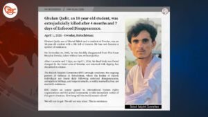 ھژدہ سالیگیں گلام کادر ءِ چار ماہ ءُ ھپت روچ ءِ زوریں بیگواھی ءَ پد لاش چگل دیگ بوتگ۔ بی وائی سی